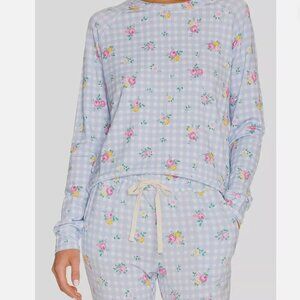 Women's Blue Floral Gingham Long-Sleeve Pajama Set